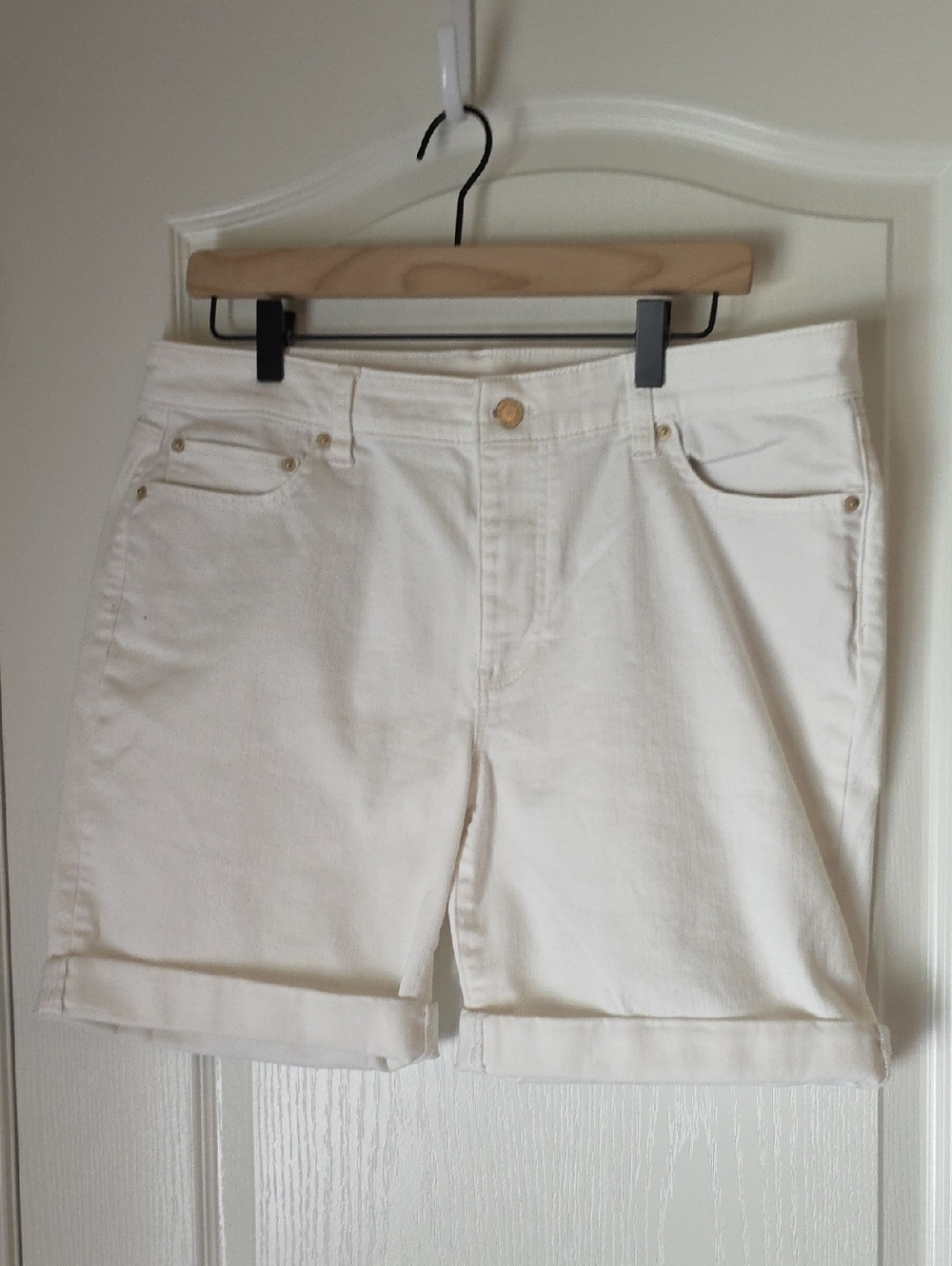 Talbots White Flawless Girlfriend Roll-Hem Denim Shorts